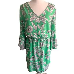 NWOT A New Day Green Floral VNeck Bell Sleeve Mini Dress Women Small Boho Spring